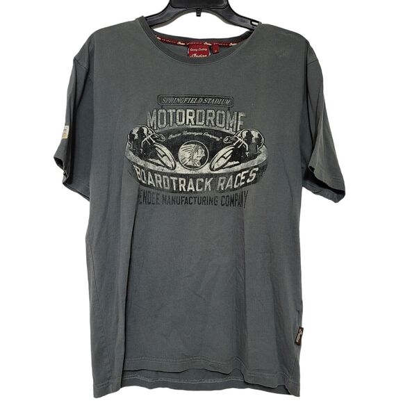 Indian Motorcycle T-Shirt Men M Short Sleeve Gray Springfield Stadium Boardtrack - Picture 1 of 8